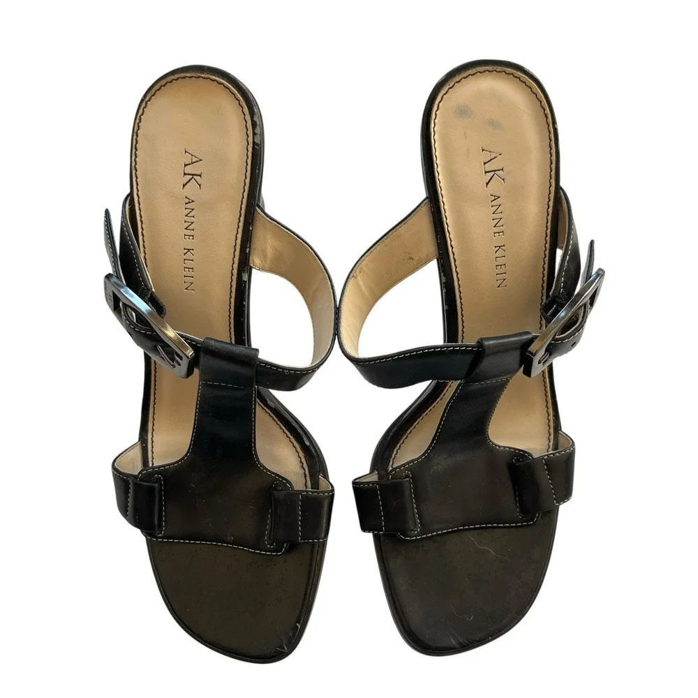 Anne Klein Maprincess Womens Size 6.5 M Black Leather Heeled Sandals Dress Shoes